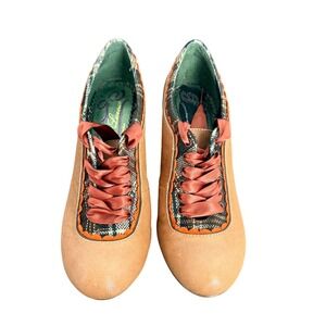 Poetic License London Vintage Style Tweed Trim Lace-Up Shoe Size 6.5 cottagecore